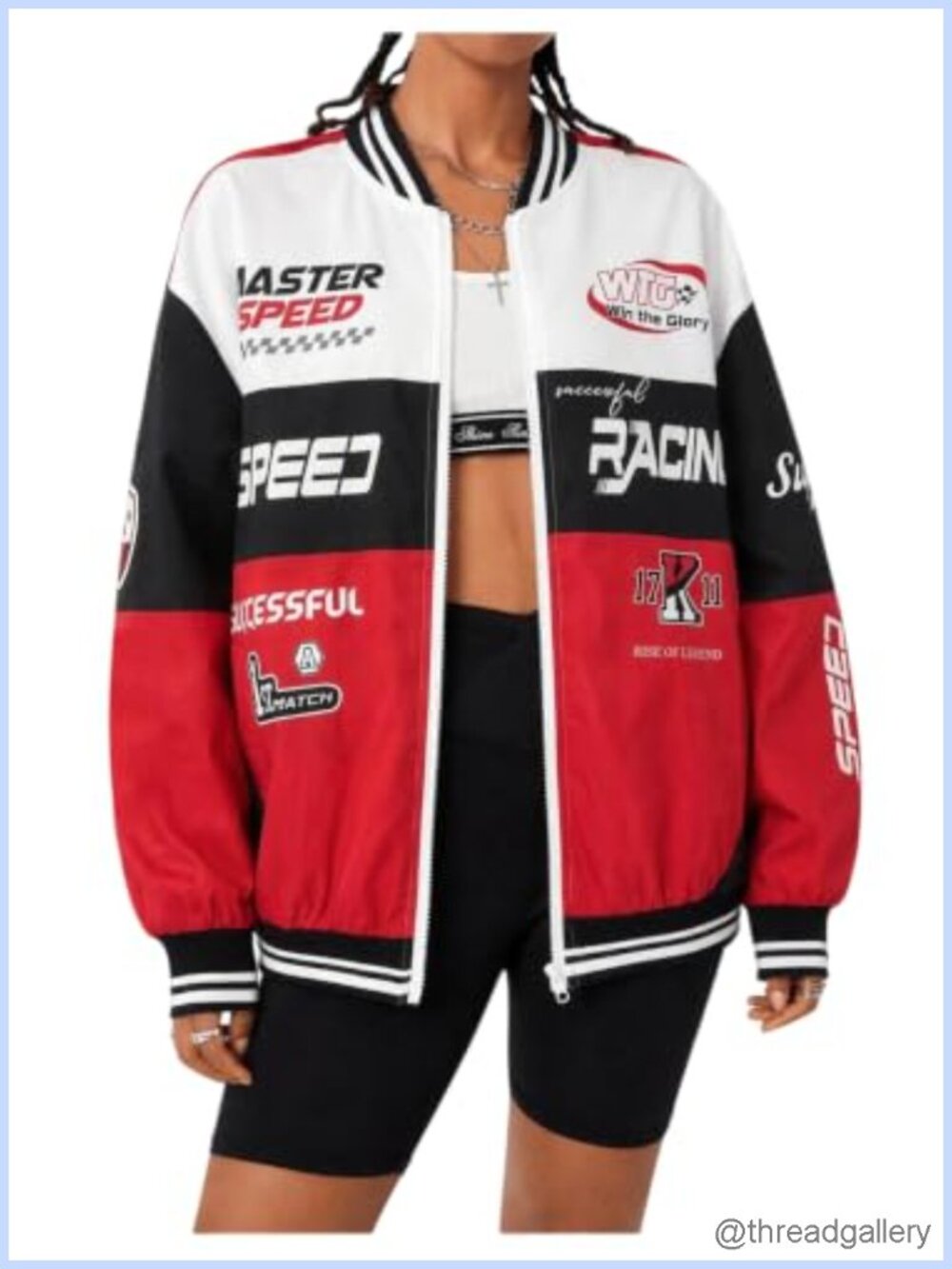Women's Varsity Bomber Jacket Letterman Racing F1 Racer Casual